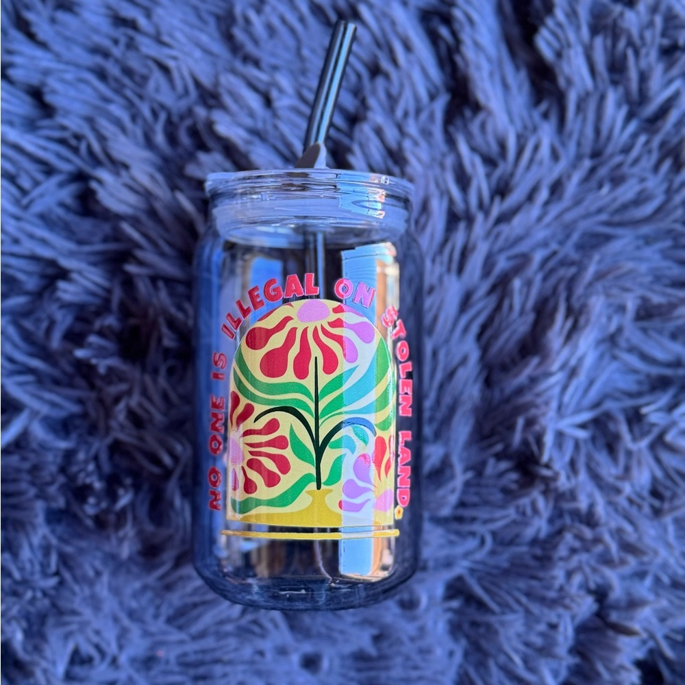 Custom glass cup with Straw